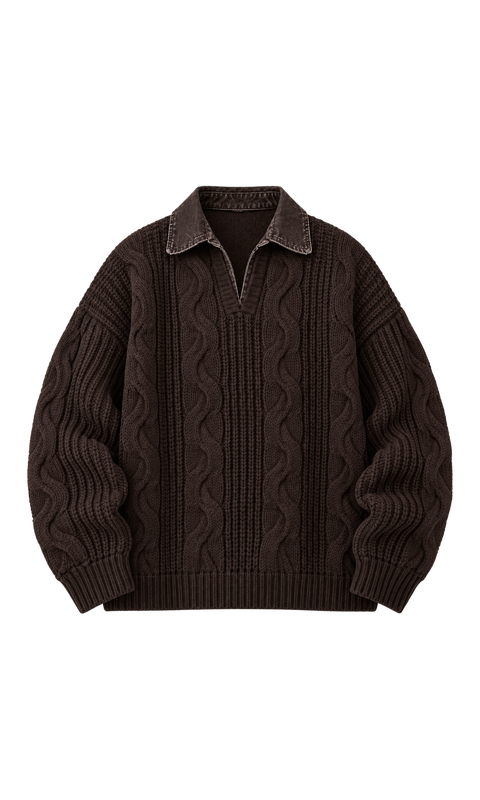 Cable-Knit Sweater with Contrast Collar