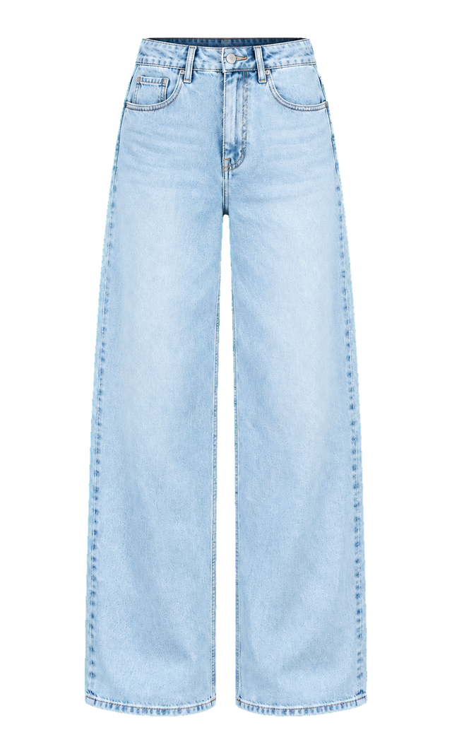 Wide-Leg Cotton Jeans with Tic-Tac-Toe Pocket, Light Wash Print