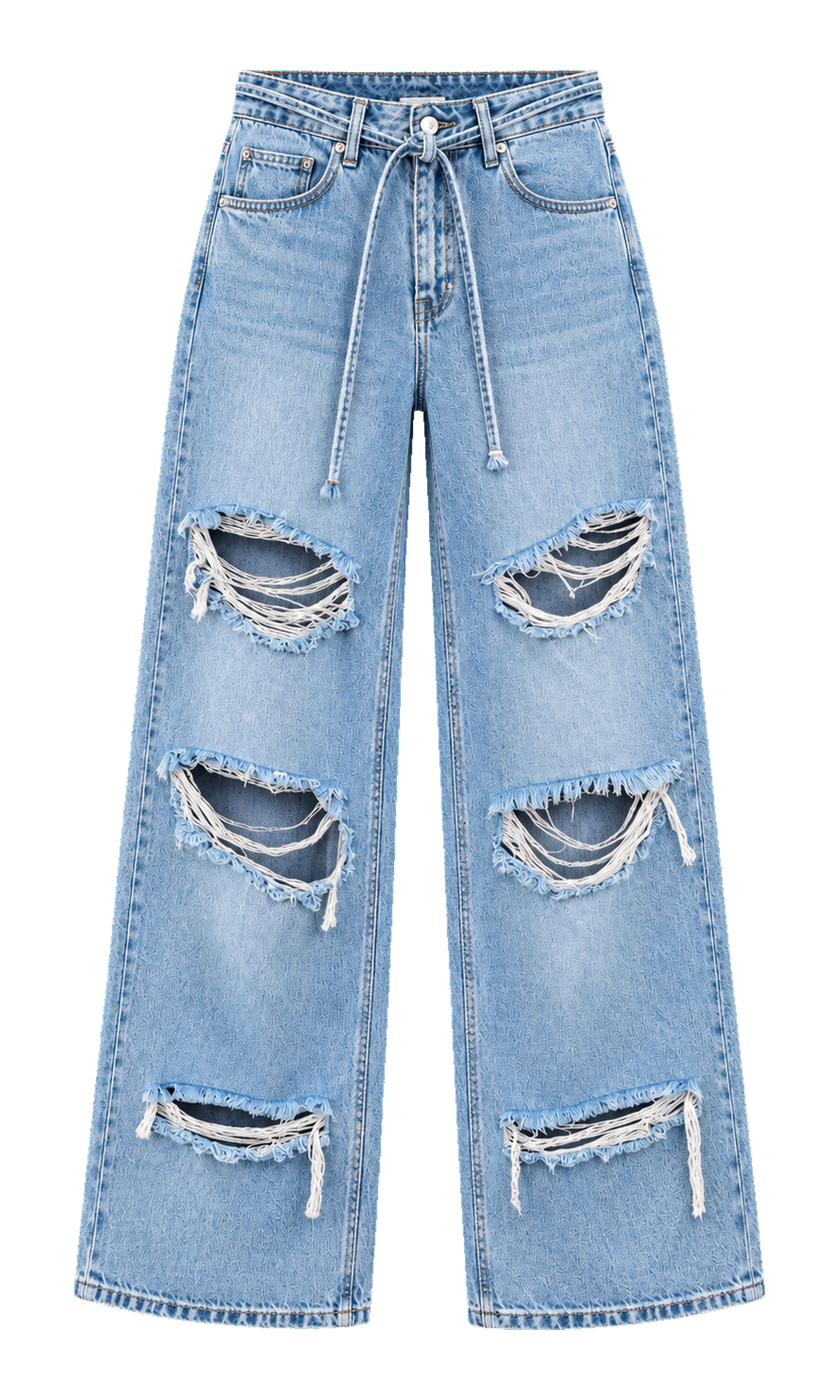 Distressed Wide-Leg Cotton Jeans