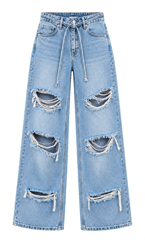 Distressed Wide-Leg Cotton Jeans