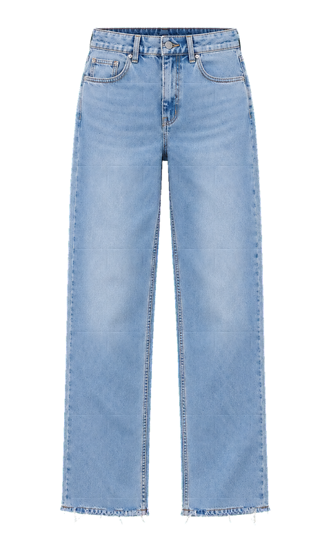 Light-Wash Straight-Leg Cotton Jeans with Raw Hems