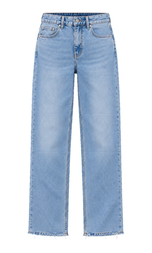 Light-Wash Straight-Leg Cotton Jeans with Raw Hems, Light Wash