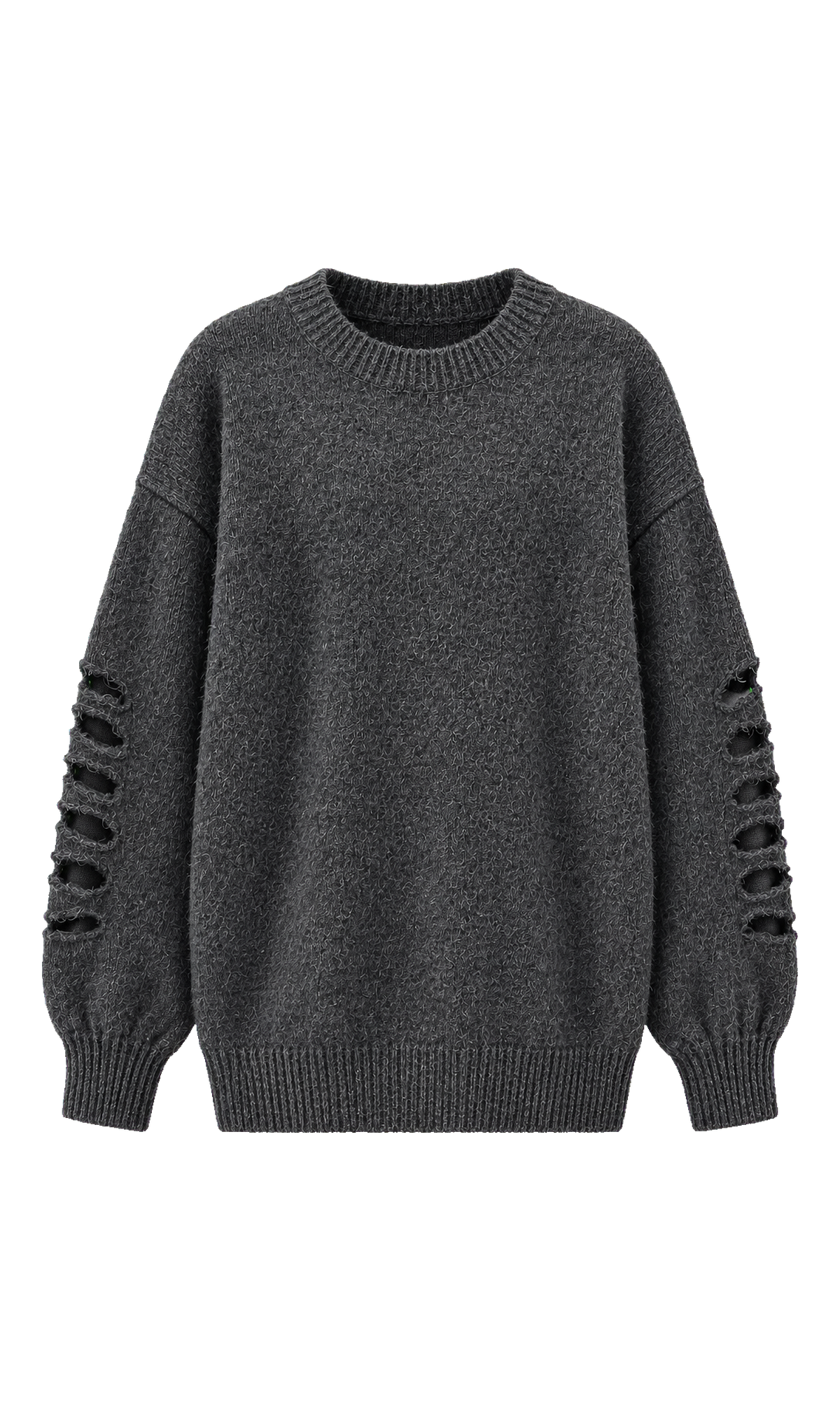 Distressed-Sleeve Crewneck Sweater
