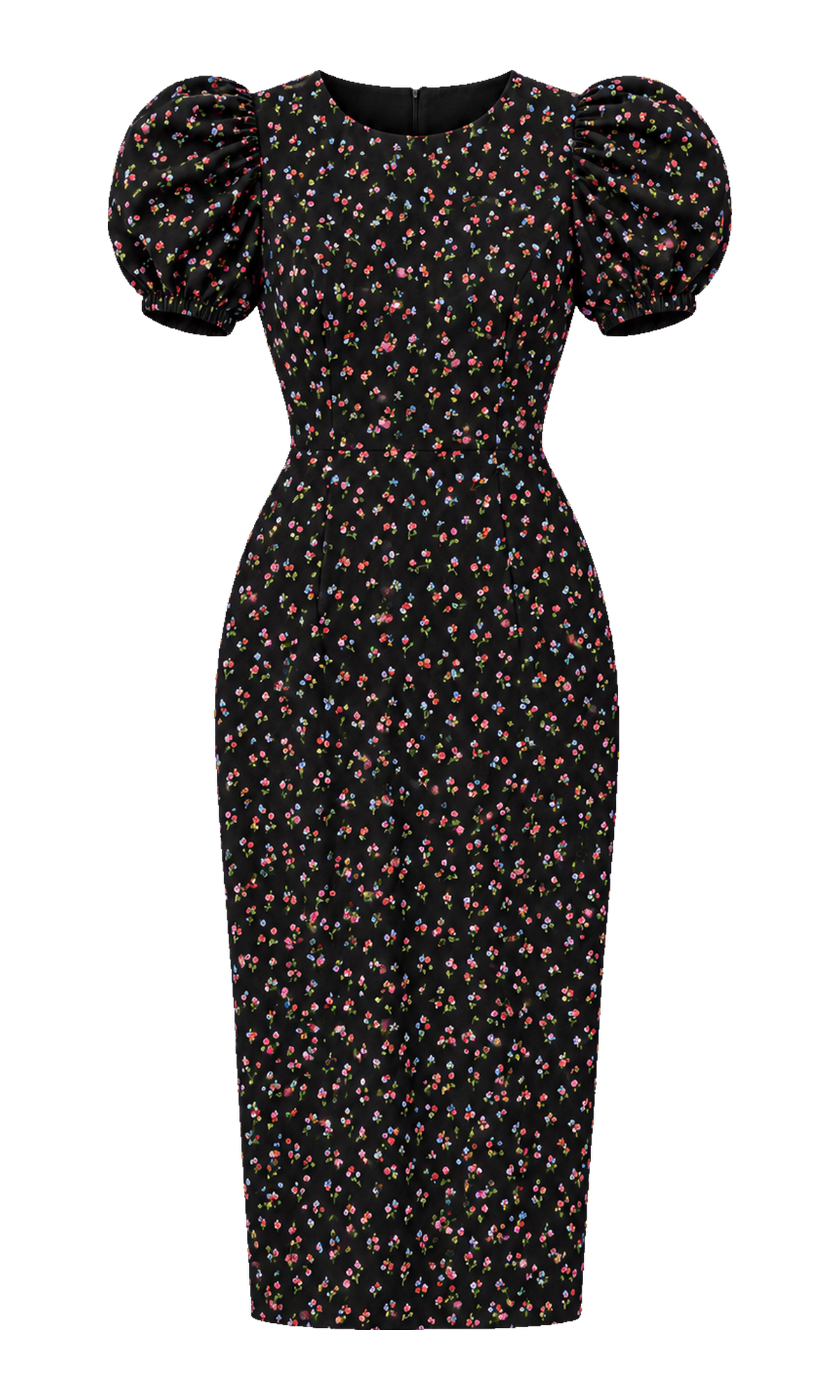 Floral Puff-Sleeve Midi Dress