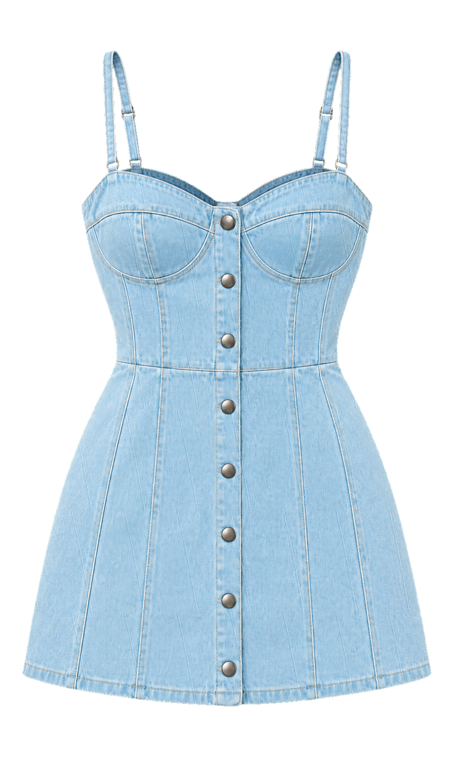 Denim Bustier Mini Dress, Light Wash