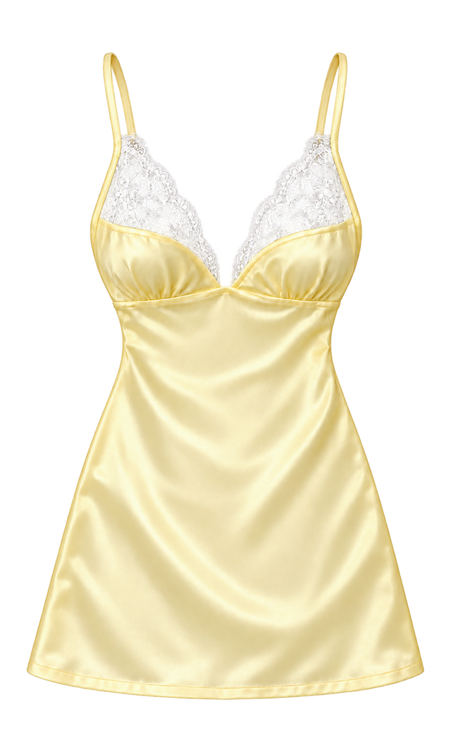 Lace-Cup Mini Slip Dress, Yellow