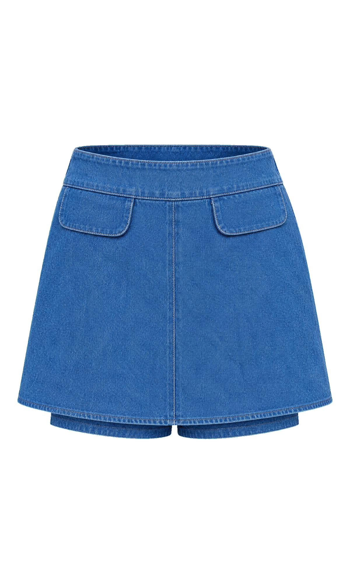 Flap-Detail Denim Mini Skort