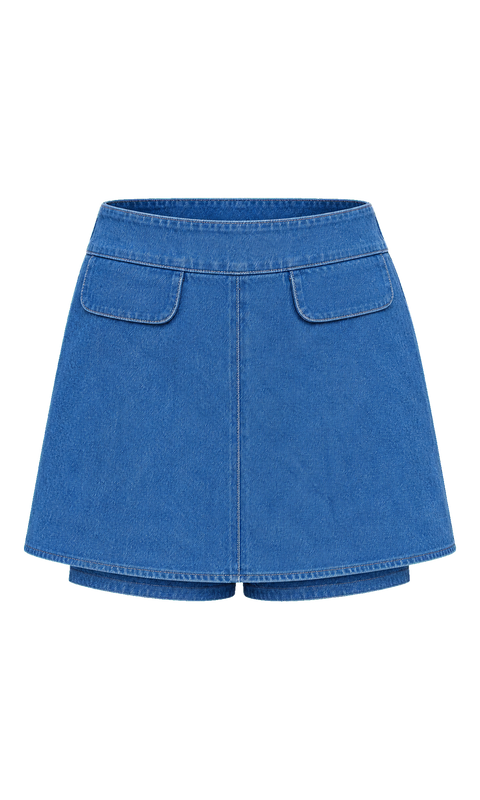 Flap-Detail Denim Mini Skort