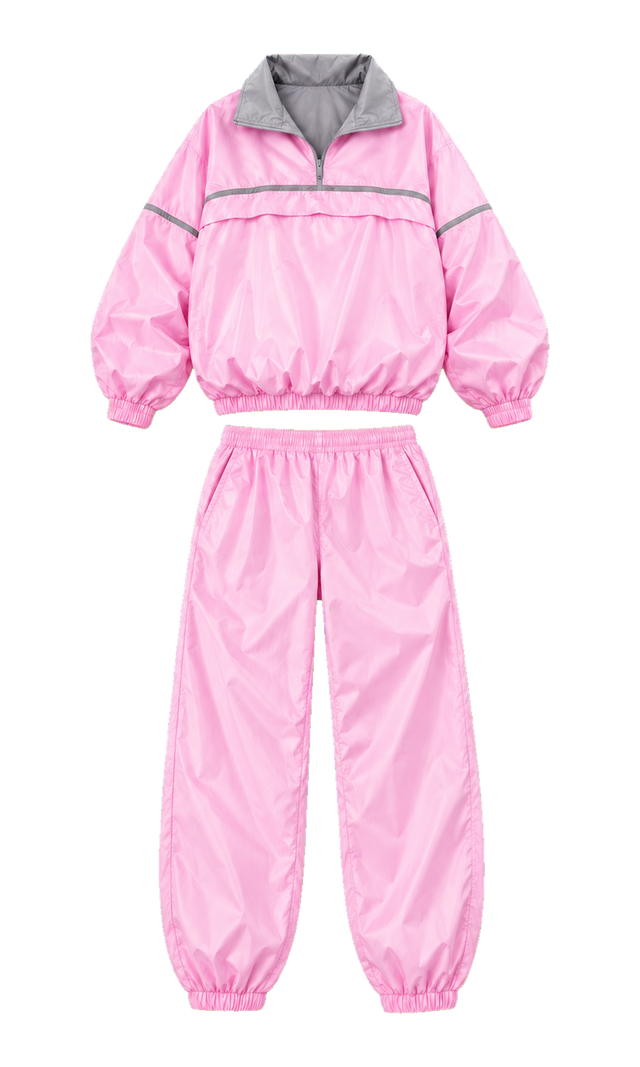 Half-Zip Tracksuit with Contrast Piping, Pink
