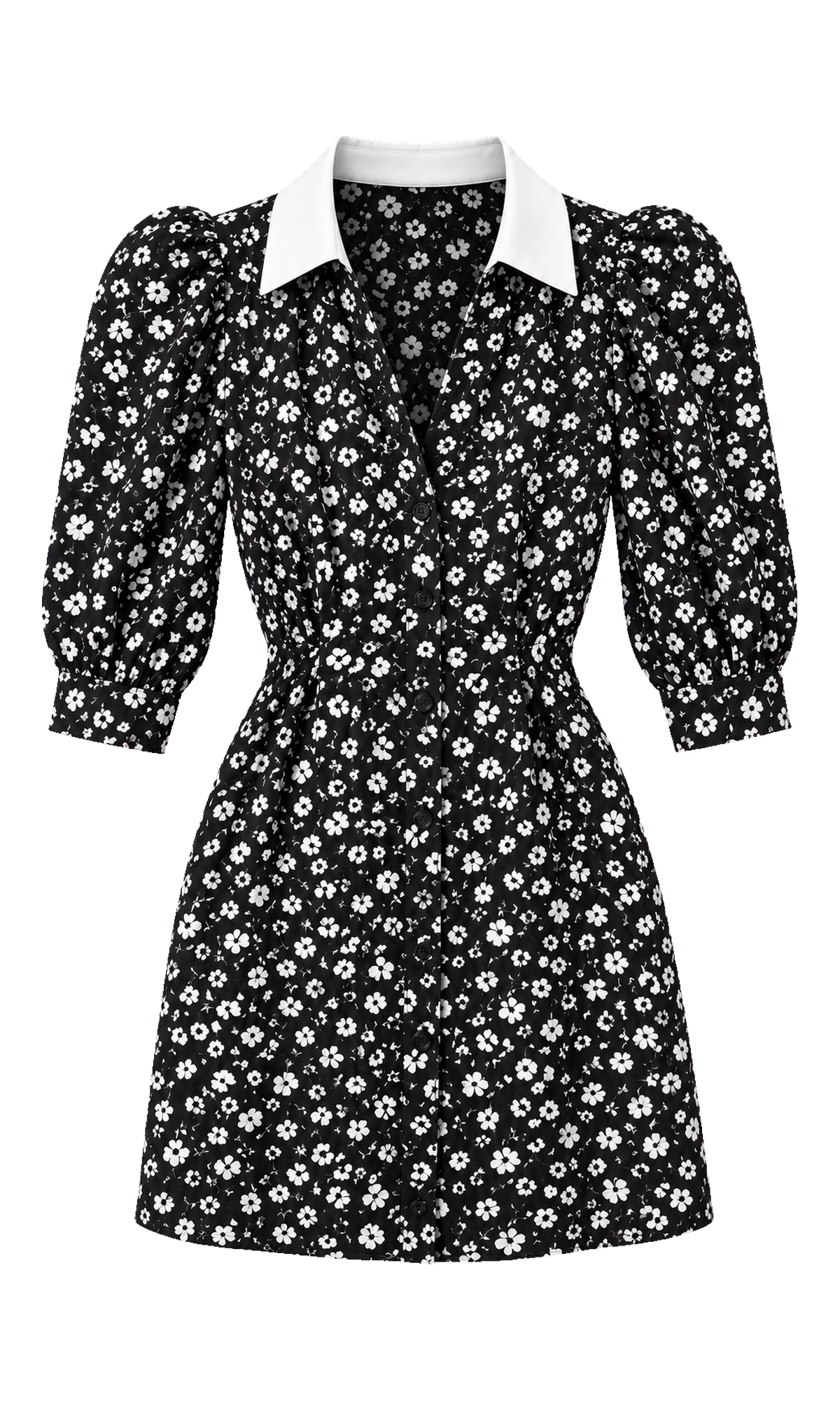 Floral Mini Shirt Dress with Contrast Collar