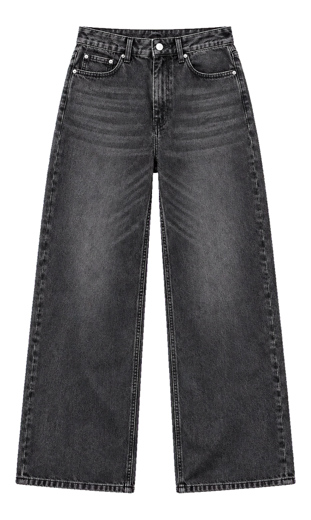 Washed Wide-Leg Jeans, Charcoal