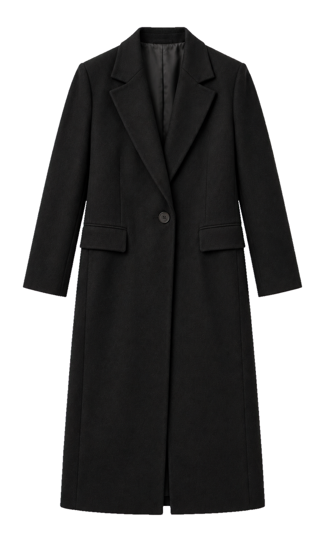 Long Single-Breasted Coat, Black