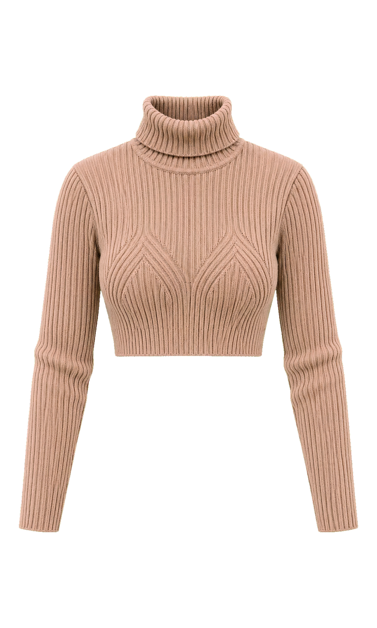 Cropped Turtleneck Sweater with Chevron Ribbing