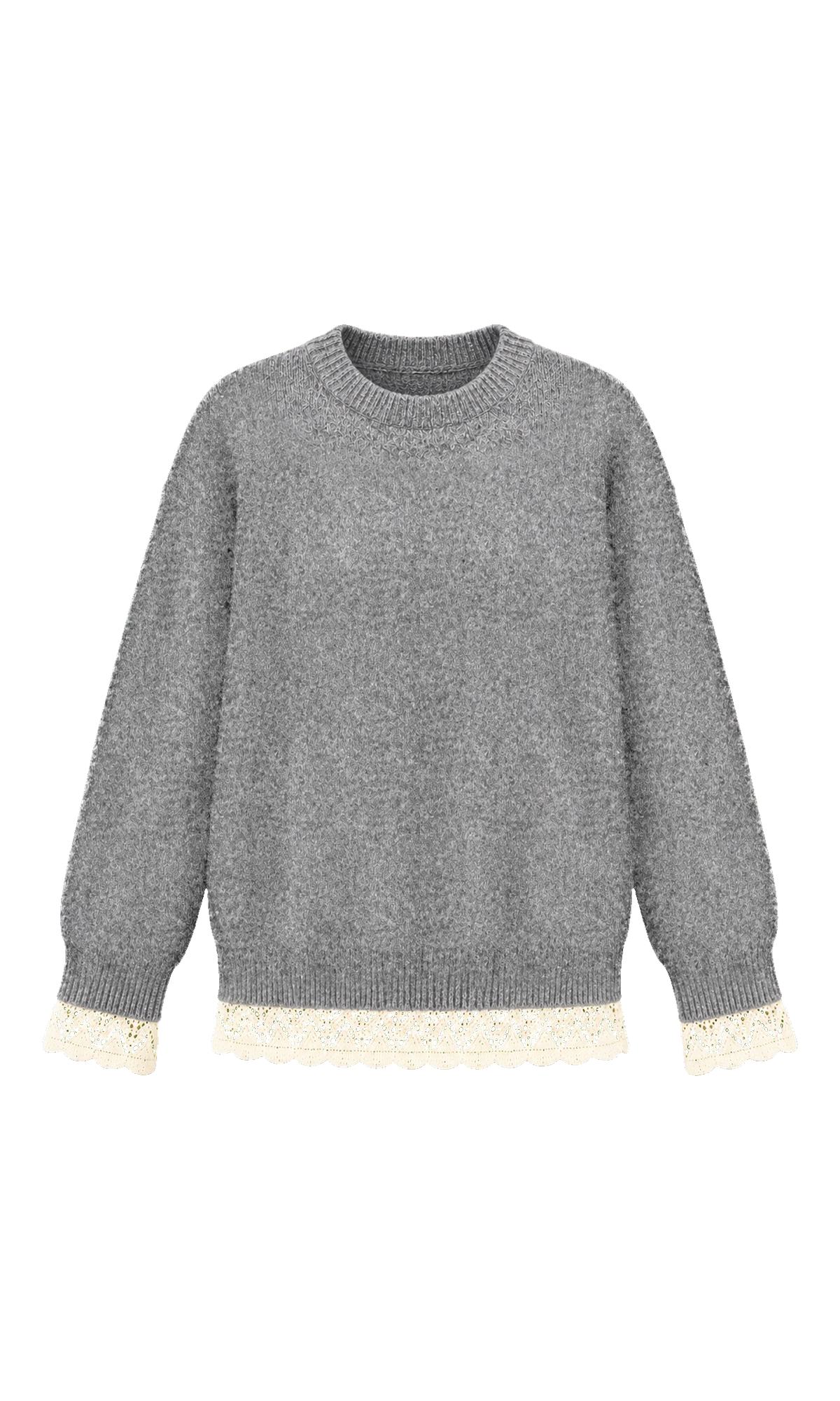 Crew-Neck Sweater with Contrast Openwork Trim