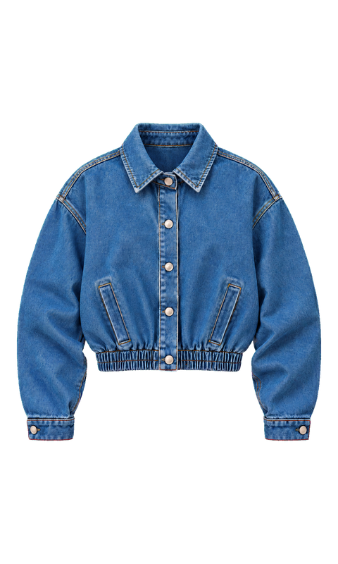 Cropped Denim Jacket with Gathered Hem