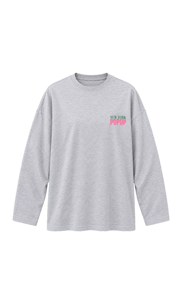 Oversized New York Graphic Long-Sleeve Tee, Grey