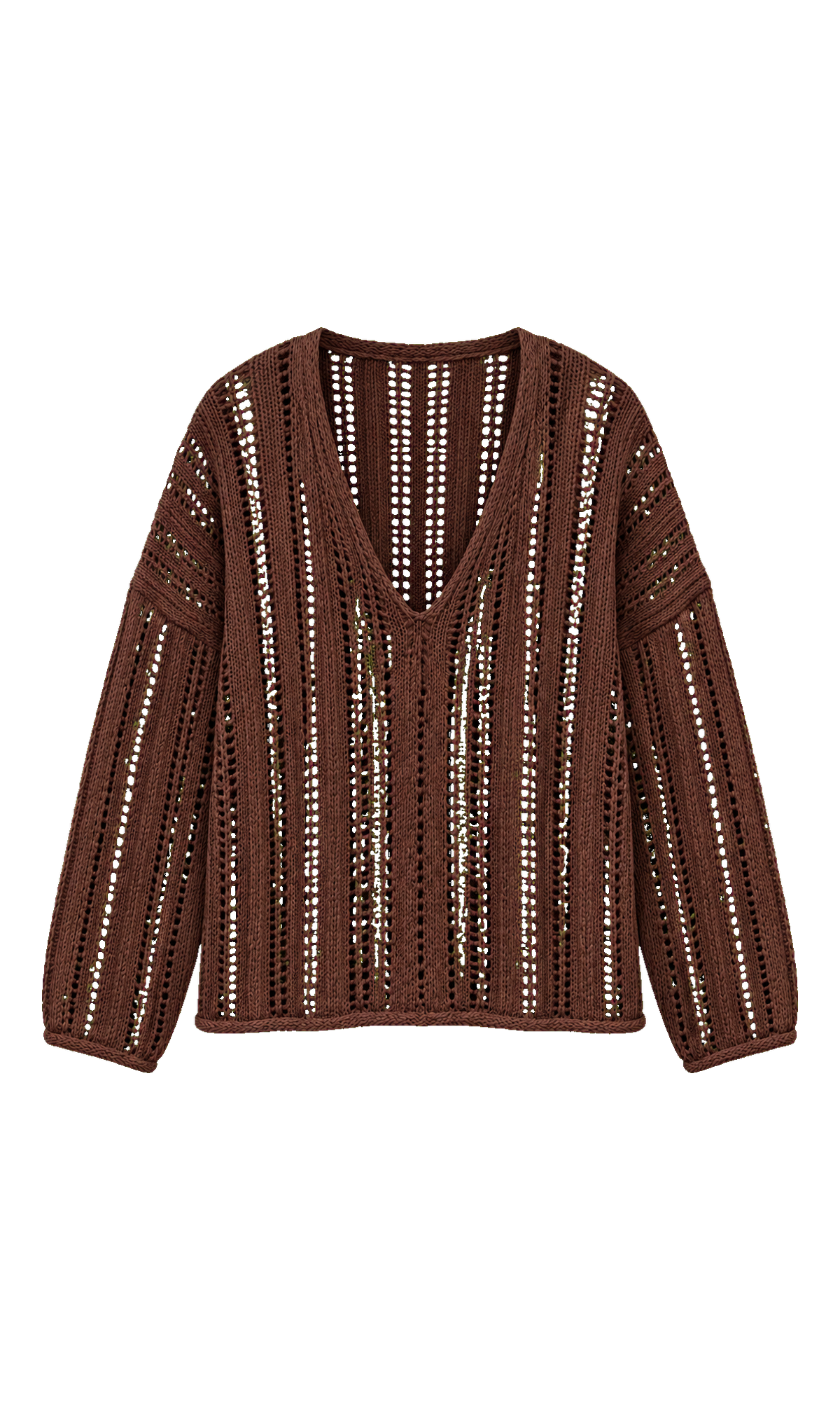 Oversized V-Neck Openwork Cotton Pullover