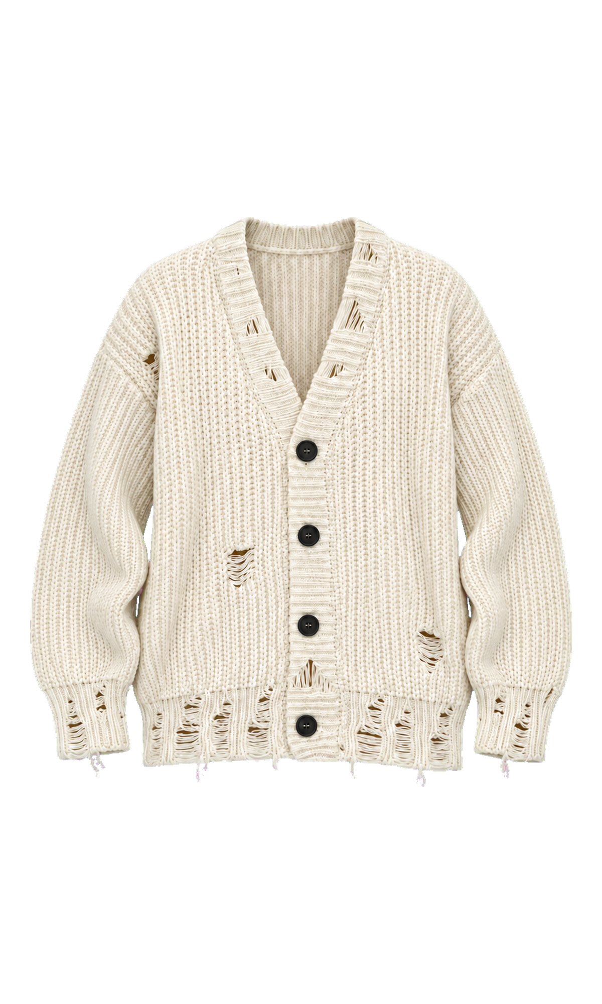 Distressed Chunky-Knit Cardigan