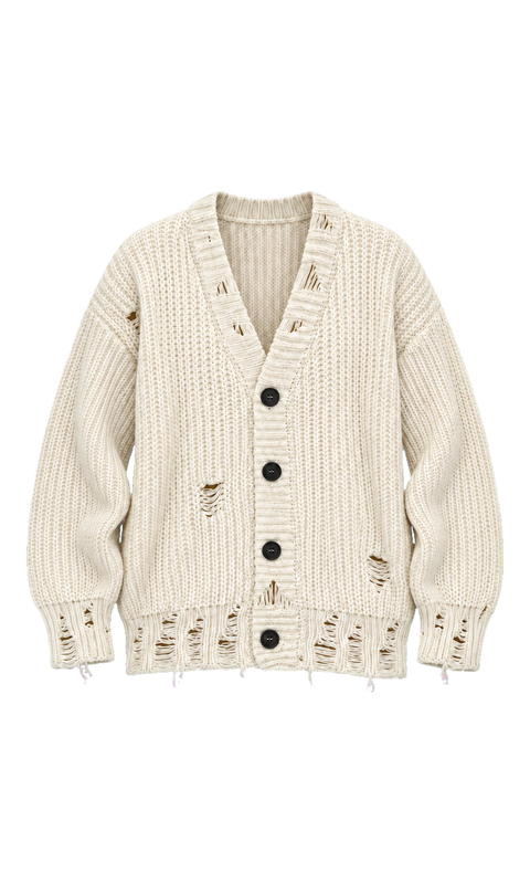 Distressed Chunky-Knit Cardigan