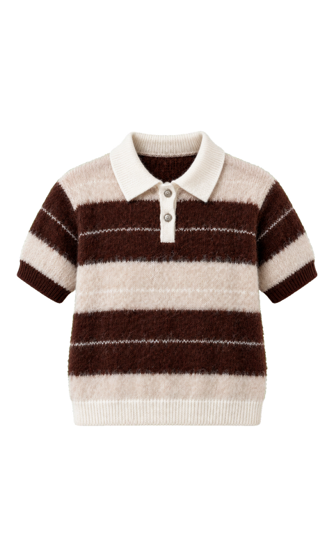 Striped Knit Polo with Contrast Collar